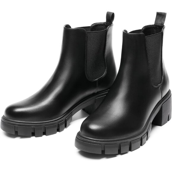 Dream Pairs Womens Black Polyurethane (PU) Slip On Chunky Platform Ankle Boots - Picture 2 of 8